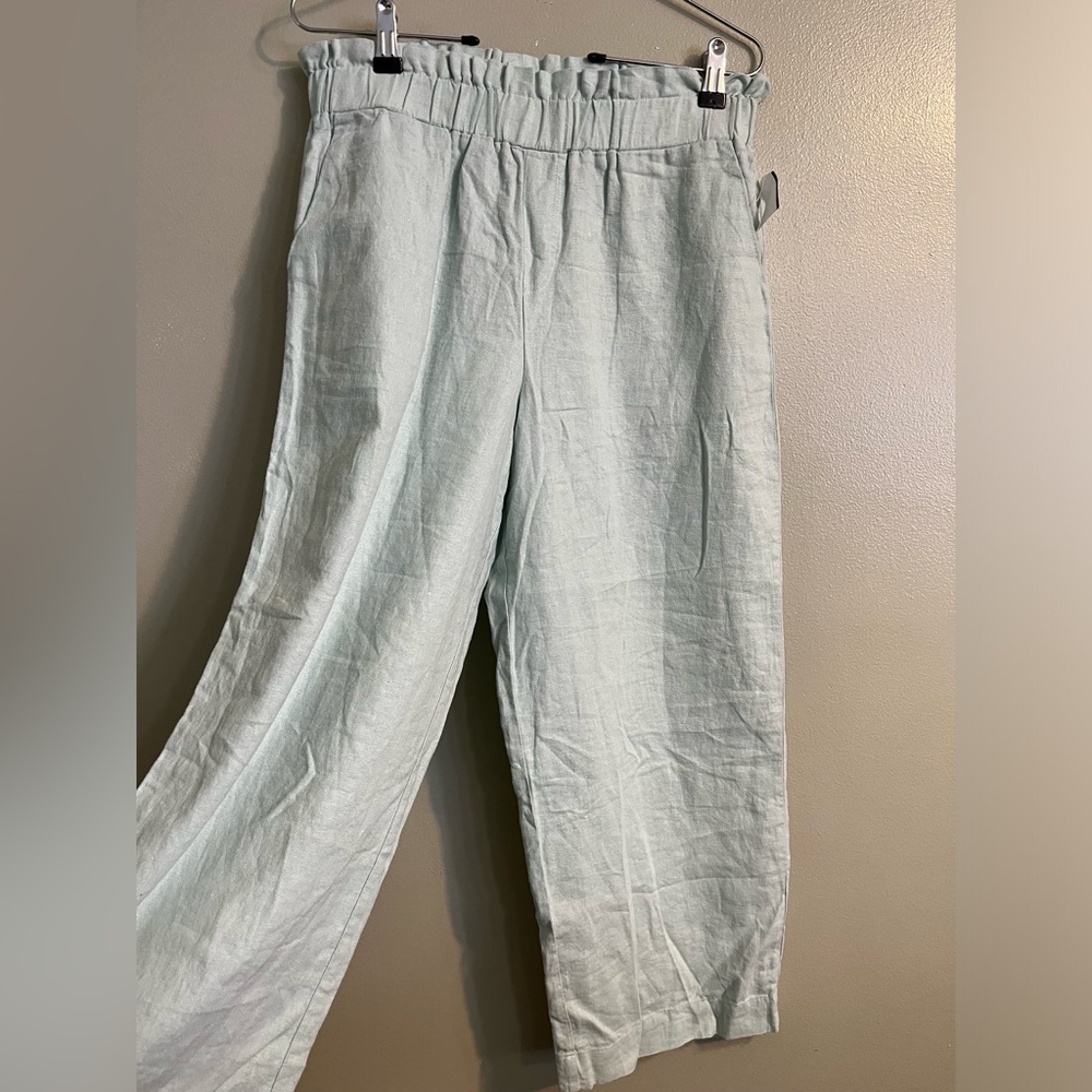 Laundry By Shelli Wide Leg Green Linen Blend Pull On Crop Pants Sz M New